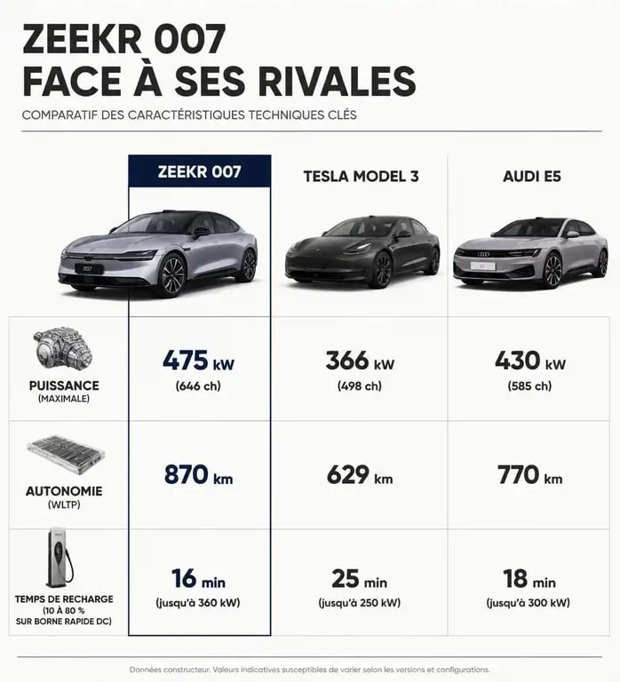Comparatif technique des performances du Zeekr 007 face à ses concurrents électriques
