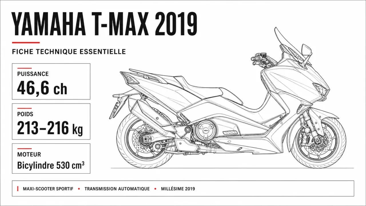 Infographie des caractéristiques techniques du Yamaha T-Max 2019