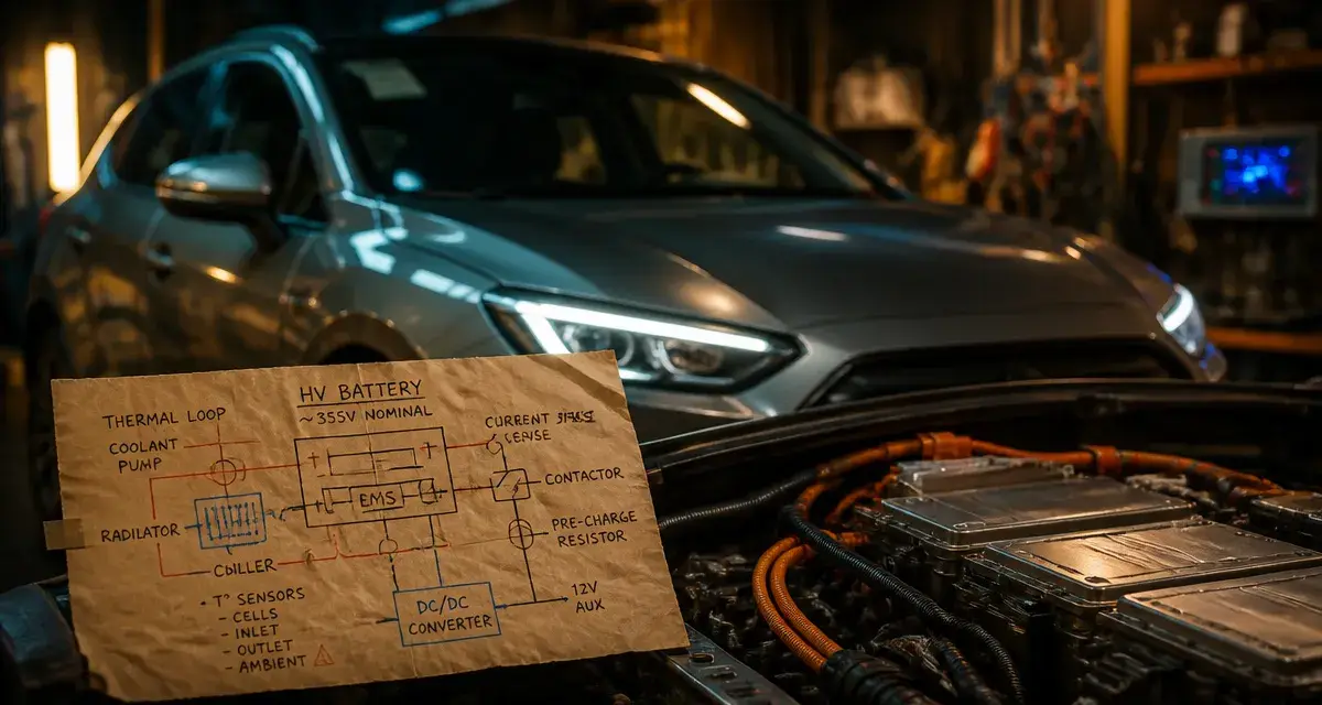Fonctionnement voiture hybride : vue moteurs et batterie