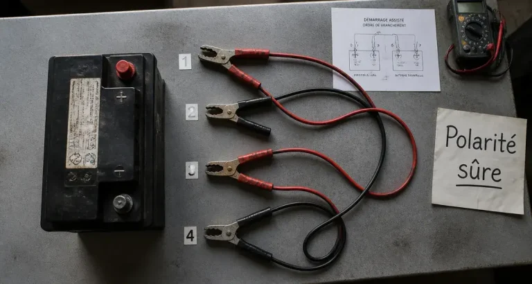 Mauvais branchement câble démarrage : risques et polarité batterie évitée