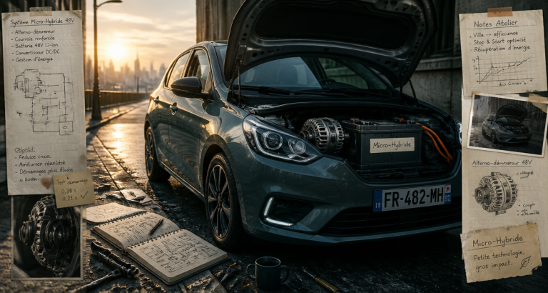 voiture citadine micro hybride alterno-demarreur batterie 48V