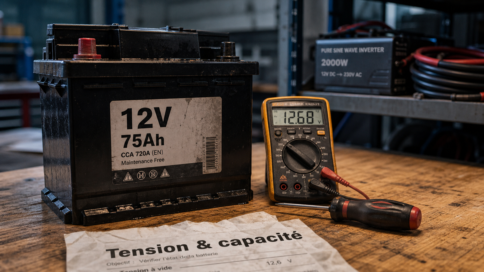 Peut-on mettre une batterie avec un ampérage supérieur ? Batterie 12V, multimètre, atelier automobile