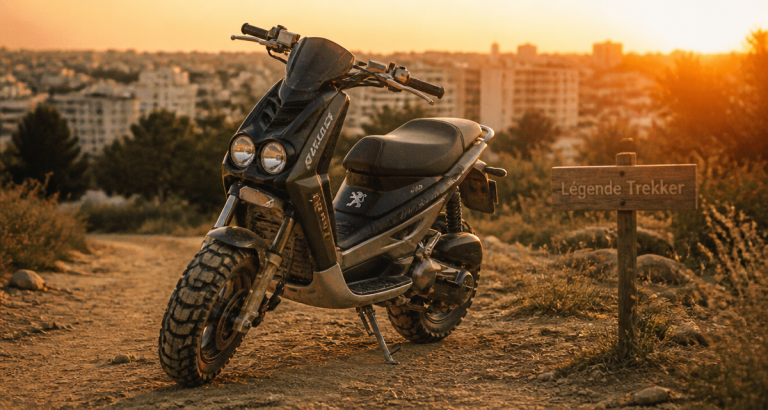 trekker scooter peugeot sur chemin terre