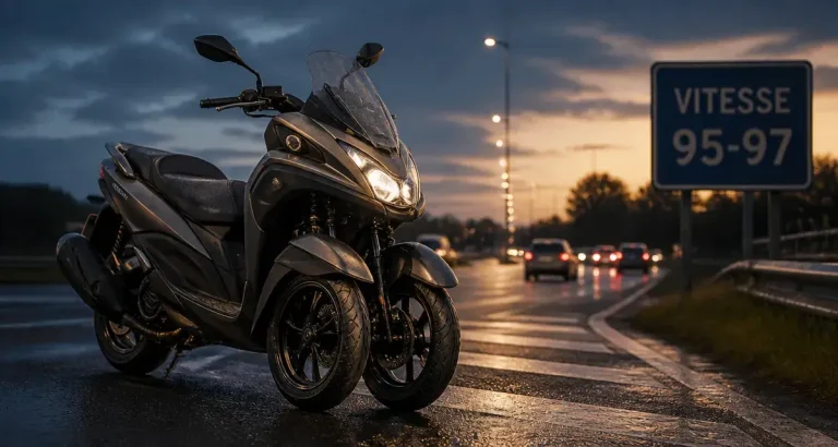 Yamaha Tricity 125 vitesse max : 95 km/h réels sur route humide