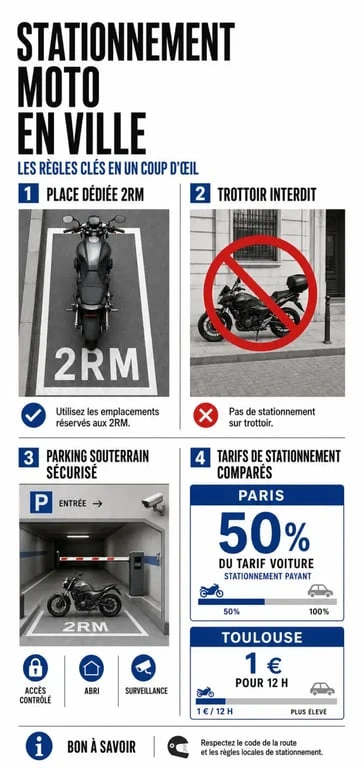 Stationnement moto en ville : règles, places dédiées et tarifs à Paris