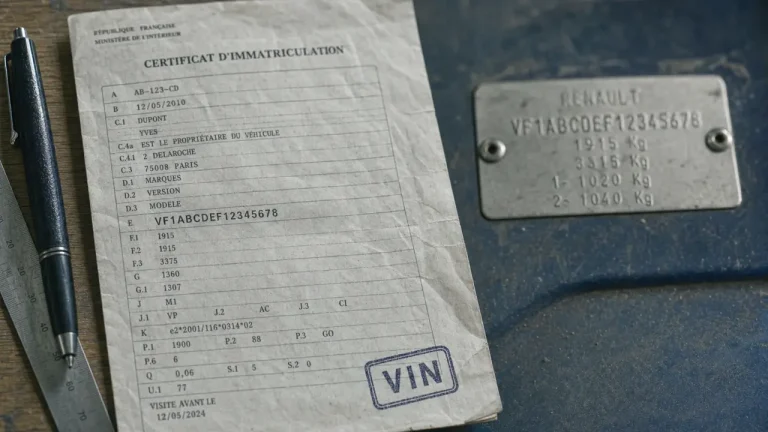 Numero de serie sur carte grise : champ E avec VIN 17 caractères