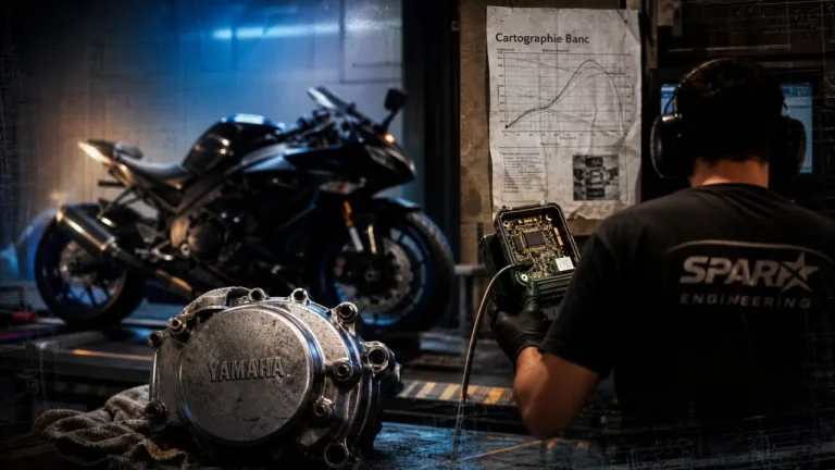BR Performance moto : banc de puissance et cartographie ECU en atelier
