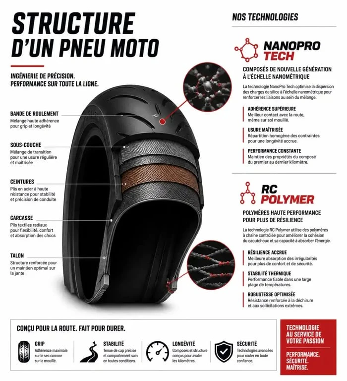 Technologies pneu moto Bridgestone NanoPro Tech et RC Polymer