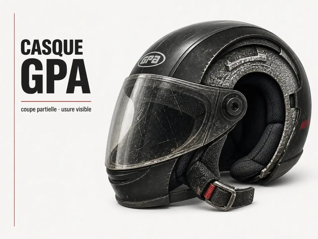 Casque GPA moto en illustration éditoriale montrant les zones à contrôler avant usage