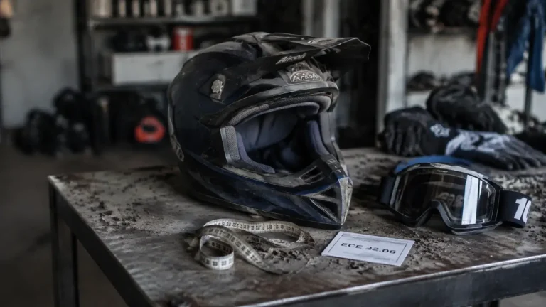 Casque moto cross Airoh en atelier, modèle ouvert et visière relevée