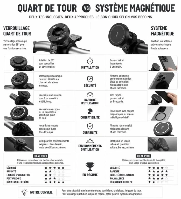 Comparatif des systèmes de fixation pour support téléphone moto sportive