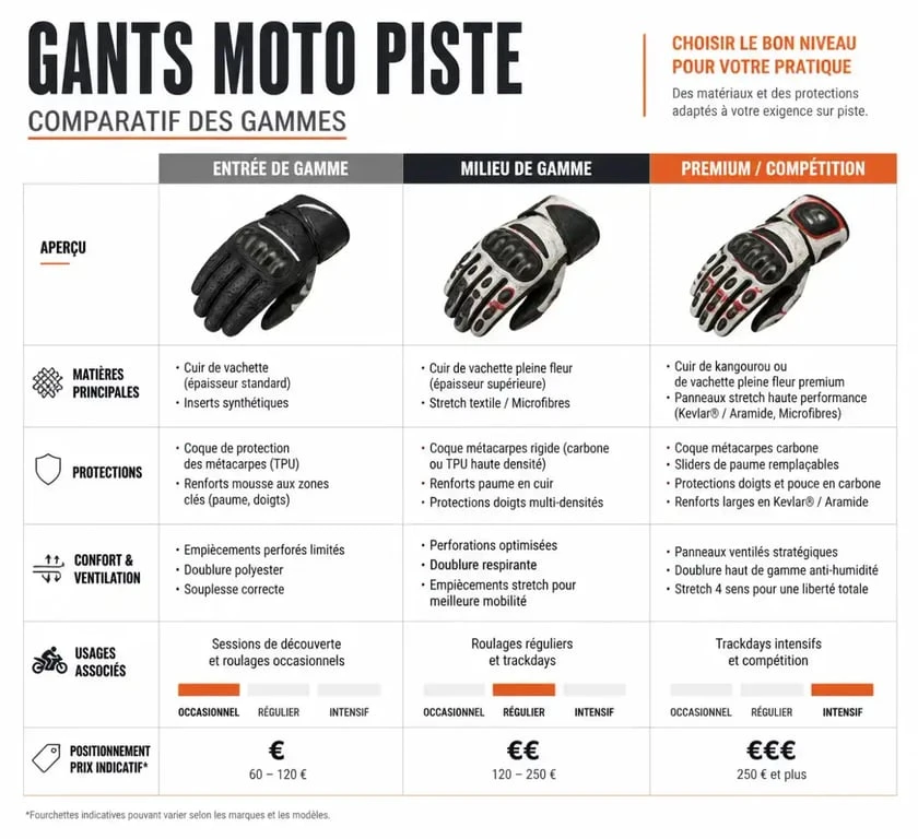 Comparatif des gammes de gants moto piste