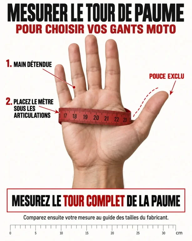 Mesurer le tour de paume pour connaître sa taille de gants moto