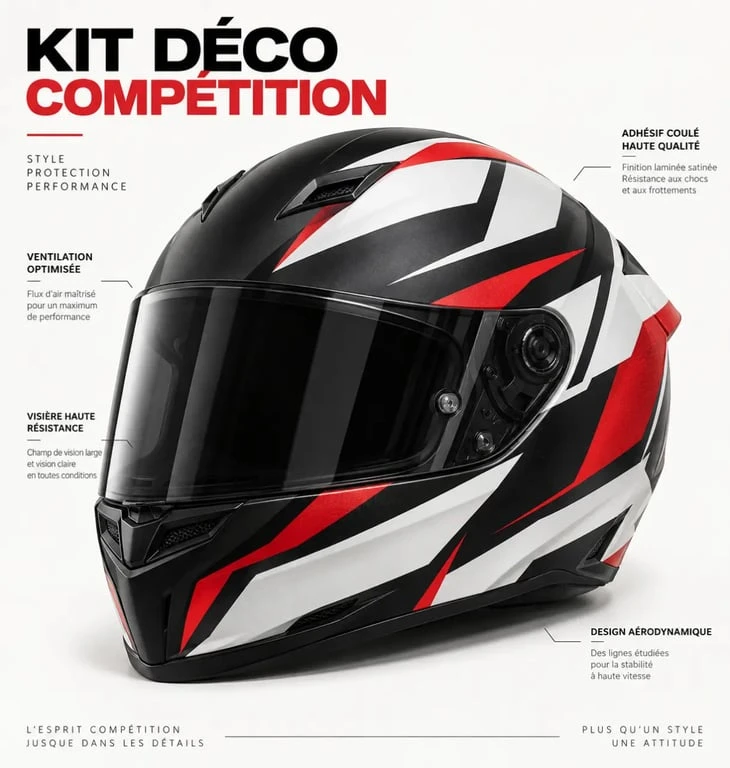 Kit déco casque intégral personnalisé posé sur la calotte, les côtés et la mentonnière