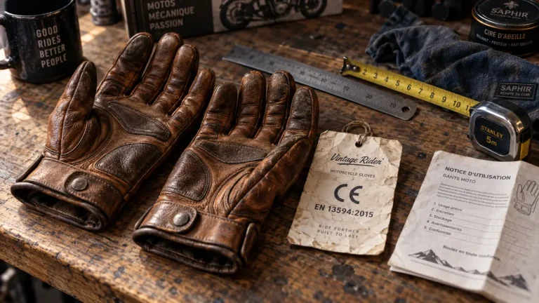 Gants moto vintage en cuir avec marquage CE EN 13594:2015