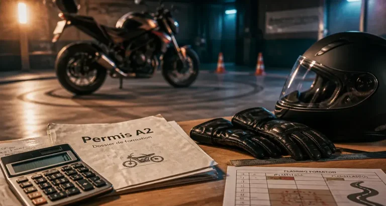 Permis moto A2 accéléré prix 1 300 à 1 600 € : calculatrice, dossier, casque