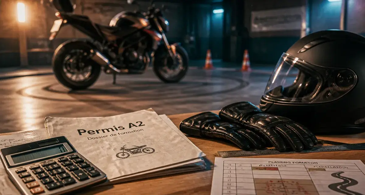 Permis moto A2 accéléré prix 1 300 à 1 600 € : calculatrice, dossier, casque
