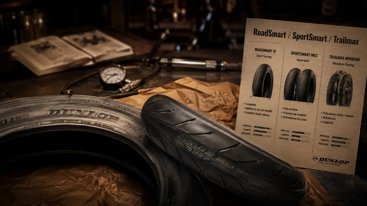 pneu dunlop moto avec dimension lisible pour choisir la bonne taille