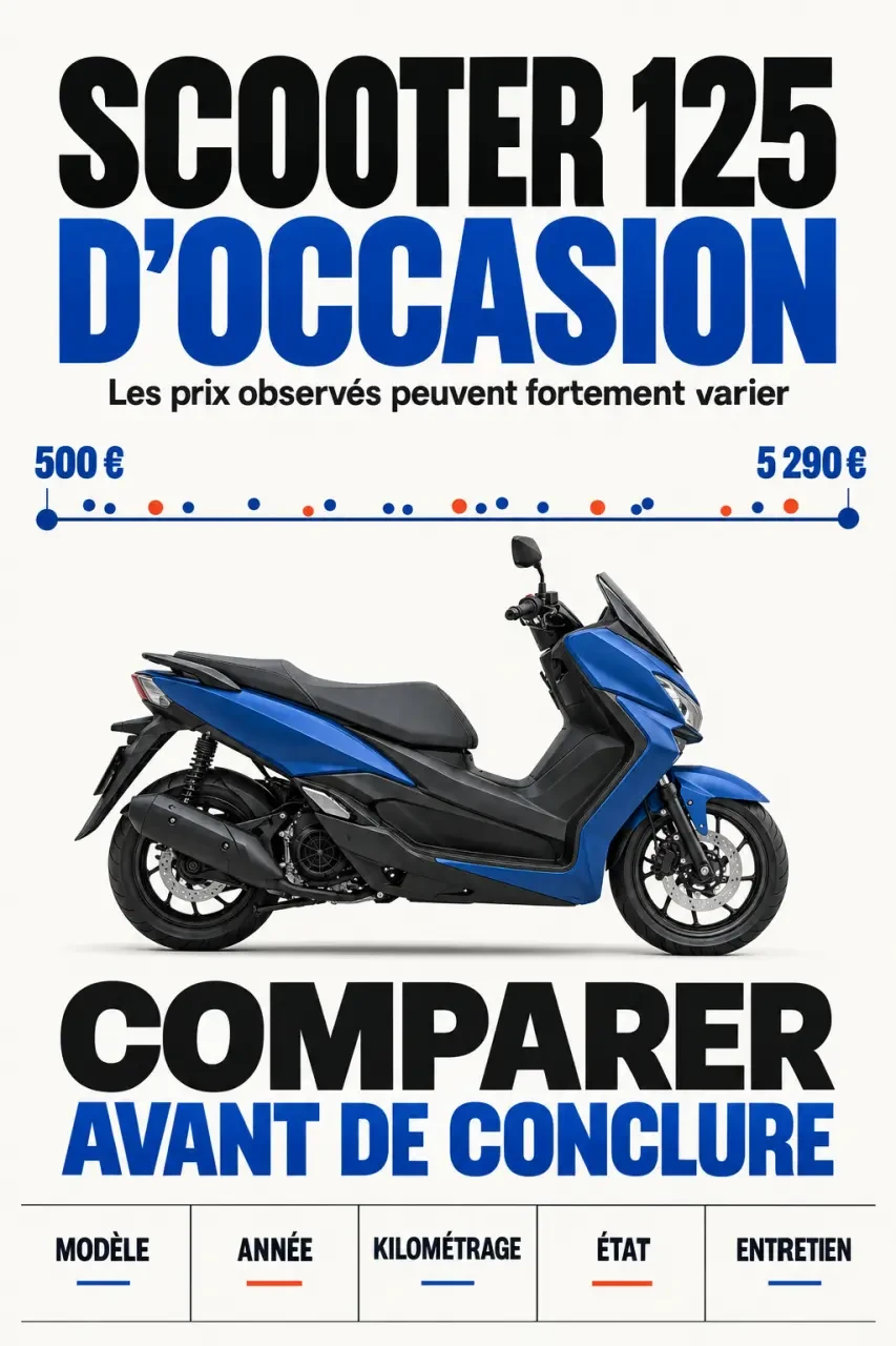 Infographie sur le prix d’un scooter 125 Yamaha occasion et les critères de comparaison