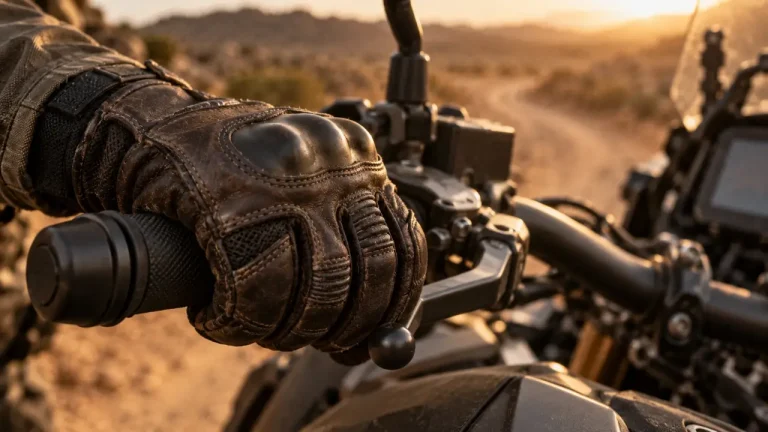 Gants moto BMW GS Rallye ventilés en cuir respirant, main sur guidon BMW