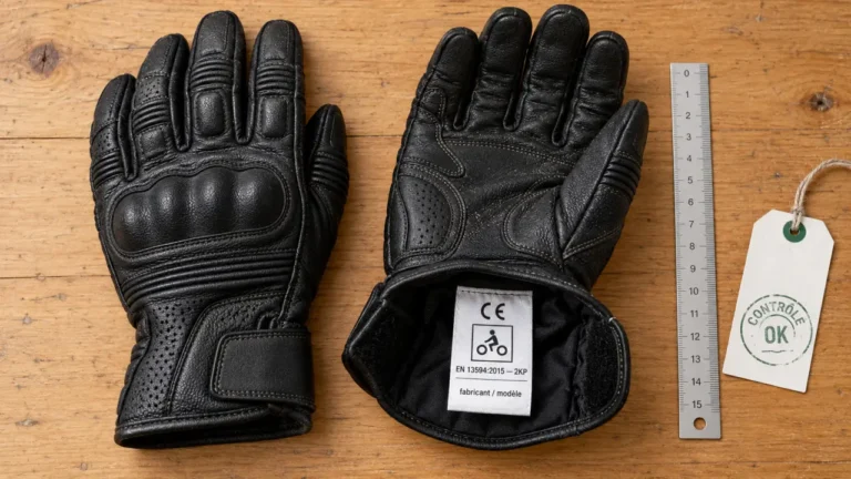 Homologation des gants moto : étiquette CE EN 13594 lisible sur le gant